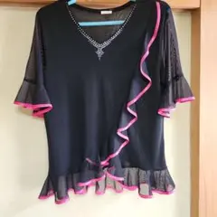 社交ダンス レッスンウェア ネイビー フリル