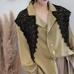 レース編み三角ストール　ブラック　春夏用　多用途伸縮性あり付け襟コットン100%