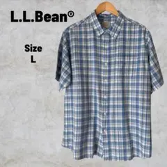 L.L.Bean 半袖 チェックシャツ ブルー系 Lサイズのサムネイル
