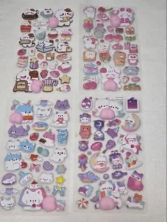 マ*☆様 猫とスイーツの立体シールセット　お尻プニプニ　　ぷくぷく　スクイーズ