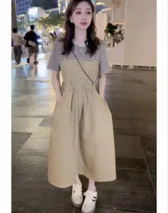 大人気半袖ボーダー柄ロングワンピース❤️夏の女子会やお出かけに