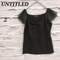 アンタイトル 【2】 シフォンフリル袖カットソー Vネック コットン ブラック