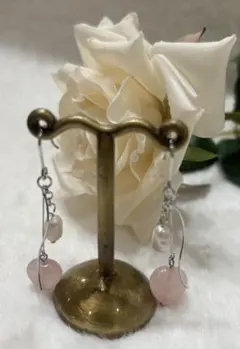 ハンドメイド ローズクォーツ 淡水パール ピアス