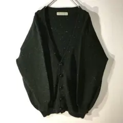 【個性派古着】長袖デザインニットカーディガン　ネップ　つぶつぶ　カラー　深緑
