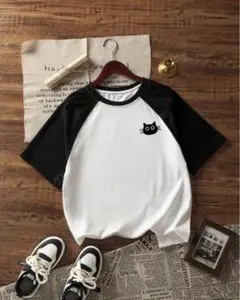 猫プリント ラグランスリーブTシャツ