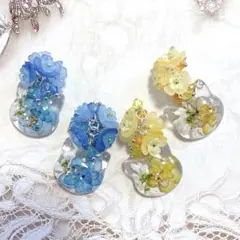 648 ミント＆イエローグリーン✴マトリカリア✴うさぎ✴レジンヘアゴム