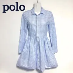 ポロラルフローレン ギンガムチェック シャツワンピース ロゴマーク 水色 S〜M