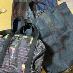 LeSportsac カクテル柄ナイロンバッグ 中型、着物リメイクバッグ３点