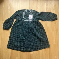 【新品未使用】120ダークグリーン 水玉 ワンピース