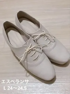 エスペランサ L ホワイト レースアップ ローファー 約10cmヒール