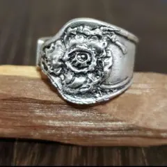 薔薇★フラワーシルバーリング★花彫刻 ワイド★メキシカン★ヴィンテージ★新品
