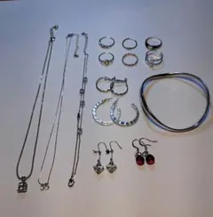 【豪華14点】シルバーカラー アクセサリーまとめ売り｜リング・ネックレス・ピアス