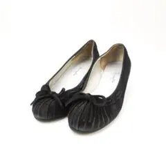 銀座かねまつ アクアベル 23.0 リボンパンプス スエード ブラック/KD70