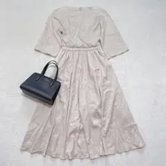 リネン混✨ミラオーウェン◇七分袖ワンピース スクエアネック フレア Aライン 1