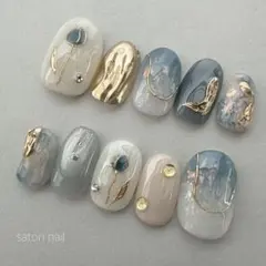 ☑︎ガラスのビー玉 ネイルチップ 韓国 オーダー ニュアンスネイル