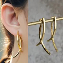 スイング カーブ ひねり デザイン ピアス ゴールド サージカルステンレス