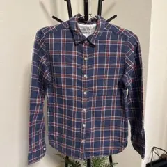 無印良品　長袖チェックシャツ ネイビー レッド