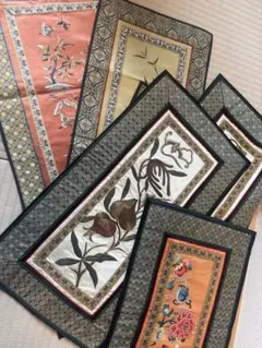 中国 伝統工芸品　刺繍 タペストリー 敷物 中国伝統工芸品 刺繍 飾りマット 敷物 5点セット - メルカリ