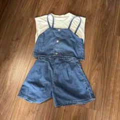 グローバルワーク　デニムブルー キャミソール ショートパンツセット 150cmのサムネイル