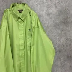 00s 長袖　ワークシャツ　黄緑　綿　刺繍　古着　メンズ　XL F3