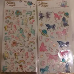 クリスタルステッカークリアシール ぷっくり キラキラ ユニコーンと星 デコシール