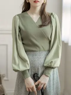 GRL 袖切り替えカシュクールニットトップス