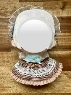 リボン水色　ワンピース　ヘッドドレス付き ぬい服10センチ〜12センチ