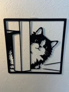 猫のウォールアート 本棚からひょっこり猫 3Dプリント 北欧インテリア