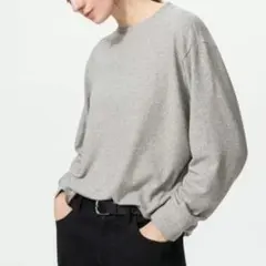ソフトニットフリースクルーネックＴ 長袖 グレーＬ