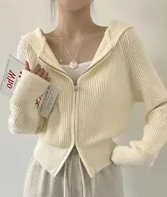 【即日発送★新品 】クロップド丈 ジップアップ ニットパーカー レディース