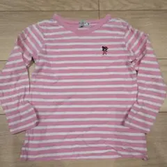 110【ミキハウス】ダブルビー 長袖カットソー ピンク/白