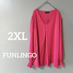 FUNLINGO ピンク Vネック 長袖シャツ 2XL プラスサイズ