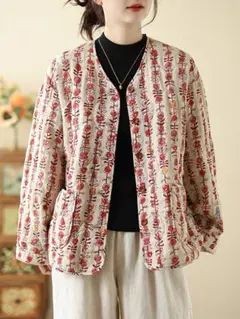 マドモアゼルノンノン ⁑ 柄シャツ 赤 レトロ 古着 ヴィンテージ 個性派 
