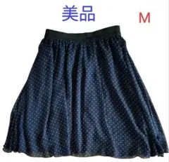 【美品】フレアースカート　水玉　濃紺　M　ジム、水着の上にものサムネイル