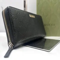 ◇極美品◇グッチ　シマレザー　長財布　ロゴプレート　307980 ブラック
