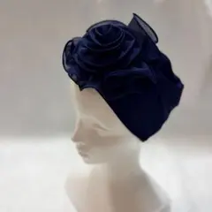 【 新品 】医療用帽子 医療用 ネイビー 薔薇モチーフ ターバン風帽子 脱毛症