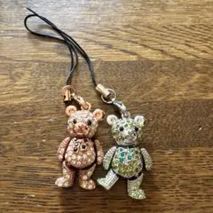 キラキラビジュー　クマ型クリスタルストラップ2色セット　ペンダントヘッド