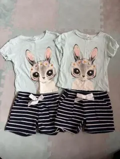 H&M ウサギTシャツとストライプショートパンツセット 100cm