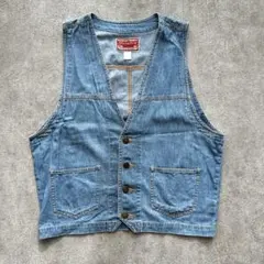 90s Vintage デニムベスト ワーク Vネック アメカジ グランジ