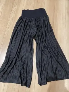 マタニティ リブウエスト パンツ プリーツ ブラック