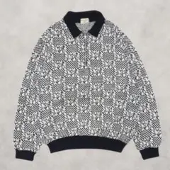 Vintage ハーフジップ ニット 総柄 ゆったり カジュアル ストリート