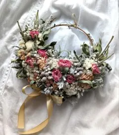 バラのシルバーリース　ドライフラワーリース　ナチュラルリース　ハーフリース