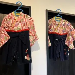 70 花柄リボン付きセレモニードレス　ロンパース袴