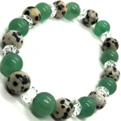 天然石ブレスレット☆ダルメシアンジャスパー　グリーンアベンチュリン　クリスタル