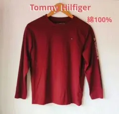 トミーヒルフィガー 長袖 コットンTシャツ カットソー 綿100% ボルドー