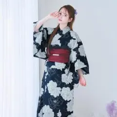 ワンピース浴衣3点setうたかたの美人白牡丹(濃紺地) OP-8のサムネイル