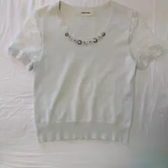 LAISSE PAISSE レッセパッセ ビジュー付きアンサンブルカーディガン