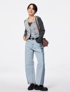 GU ジーユー　2トーン バレルレッグ ジーンズ デニム 丈短め