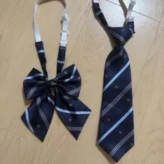 ネイビー ストライプ リボン・ネクタイセット