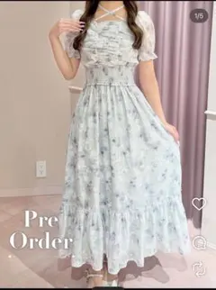 アンミール　ギャザーリボン　フラワー　シャーリング　ワンピース　【即日発送】